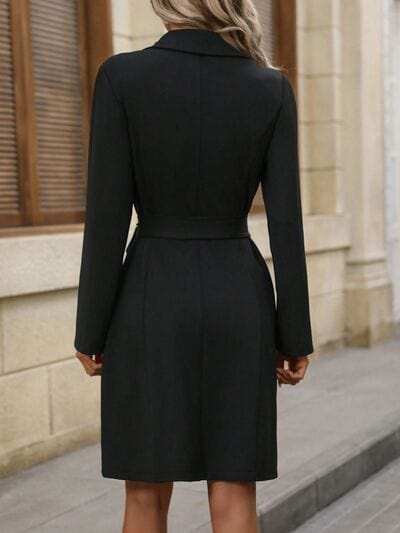 Double-Breasted Lapel Collar Long Sleeve Dress - Trendsi - Flyclothing LLC