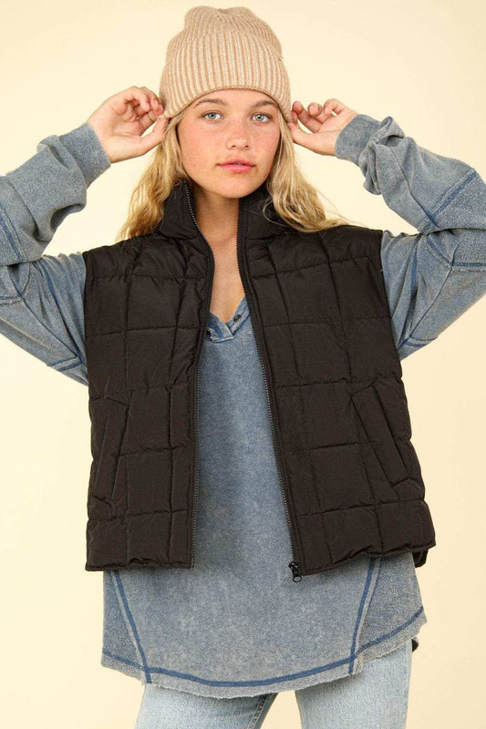 VERY J Zip Up Puffer Padded Warm Vest - Trendsi - Flyclothing LLC