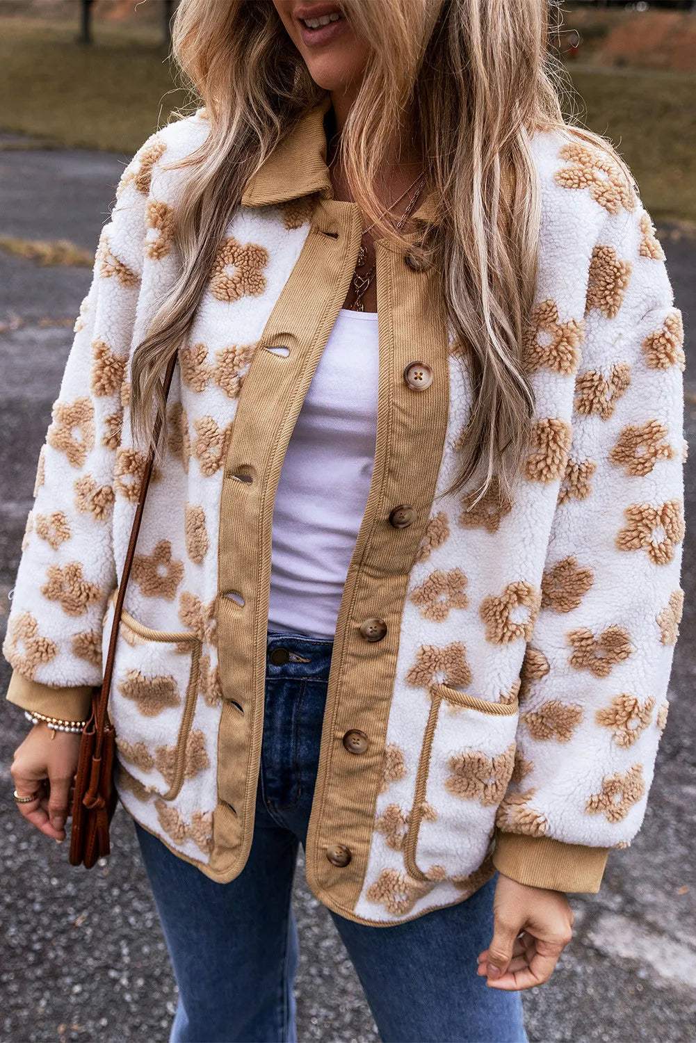 Flower Button Up Long Sleeve Jacket - Trendsi - Flyclothing LLC