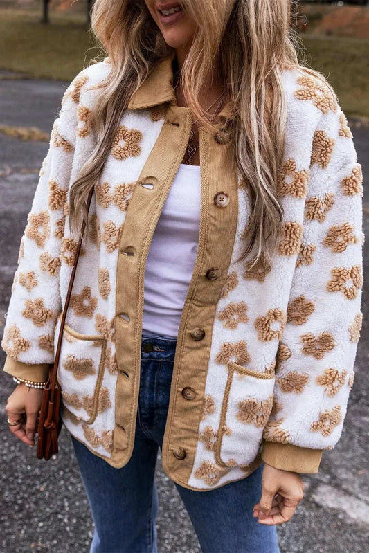 Flower Button Up Long Sleeve Jacket - Trendsi - Flyclothing LLC