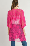 Umgee Full Size Floral Lace Open Front Kimono Sleevee Cover Up with Waist Tie Plus Size - Trendsi