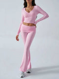 Devine Ruched Long Sleeve Top and Pants Set - Trendsi - Flyclothing LLC