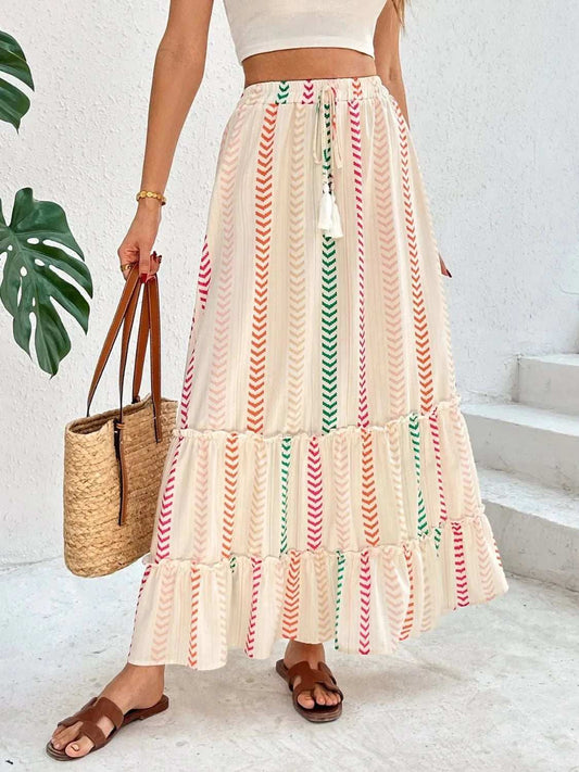 Frill Printed Maxi Skirt - Trendsi - Flyclothing LLC