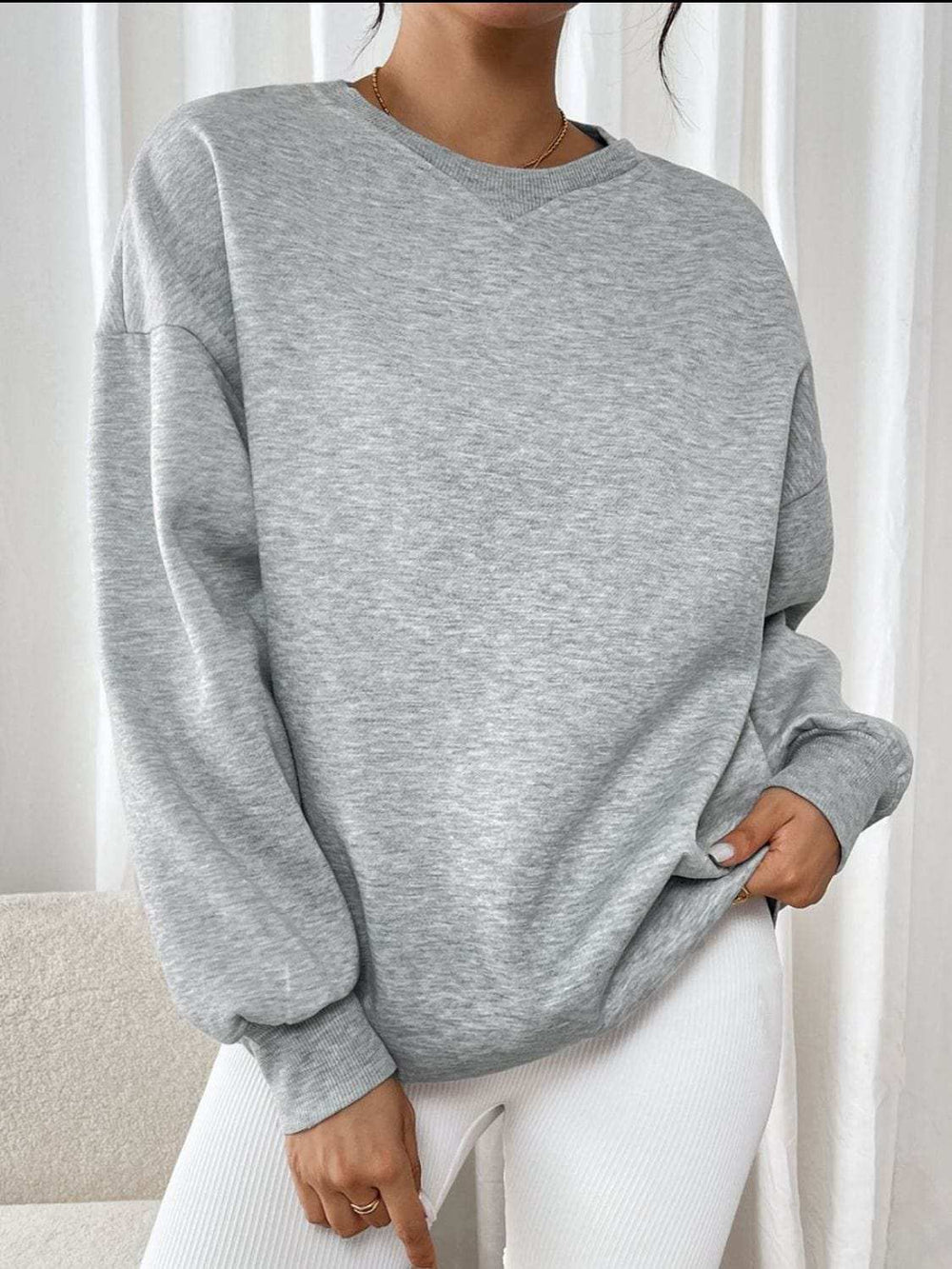 Perfee Round Neck Long Sleeve Sweatshirt - Trendsi - Flyclothing LLC