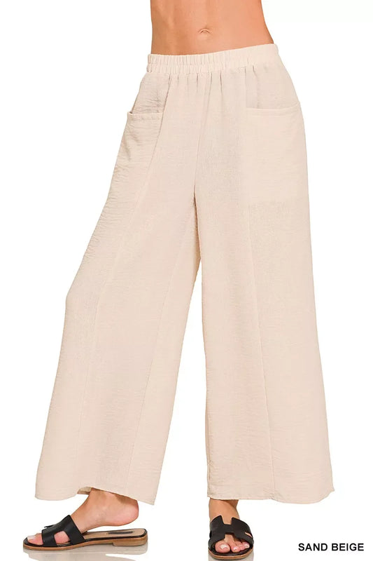 Zenana Woven Airflow Elastic Waistband Pants - Trendsi - Flyclothing LLC