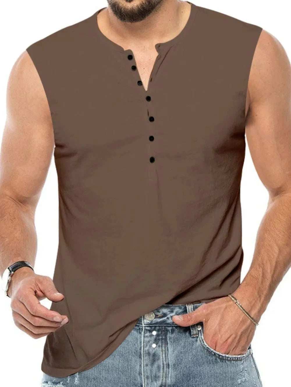 Men's Full Size Button Detail Tank Plus Size - Trendsi - Flyclothing LLC