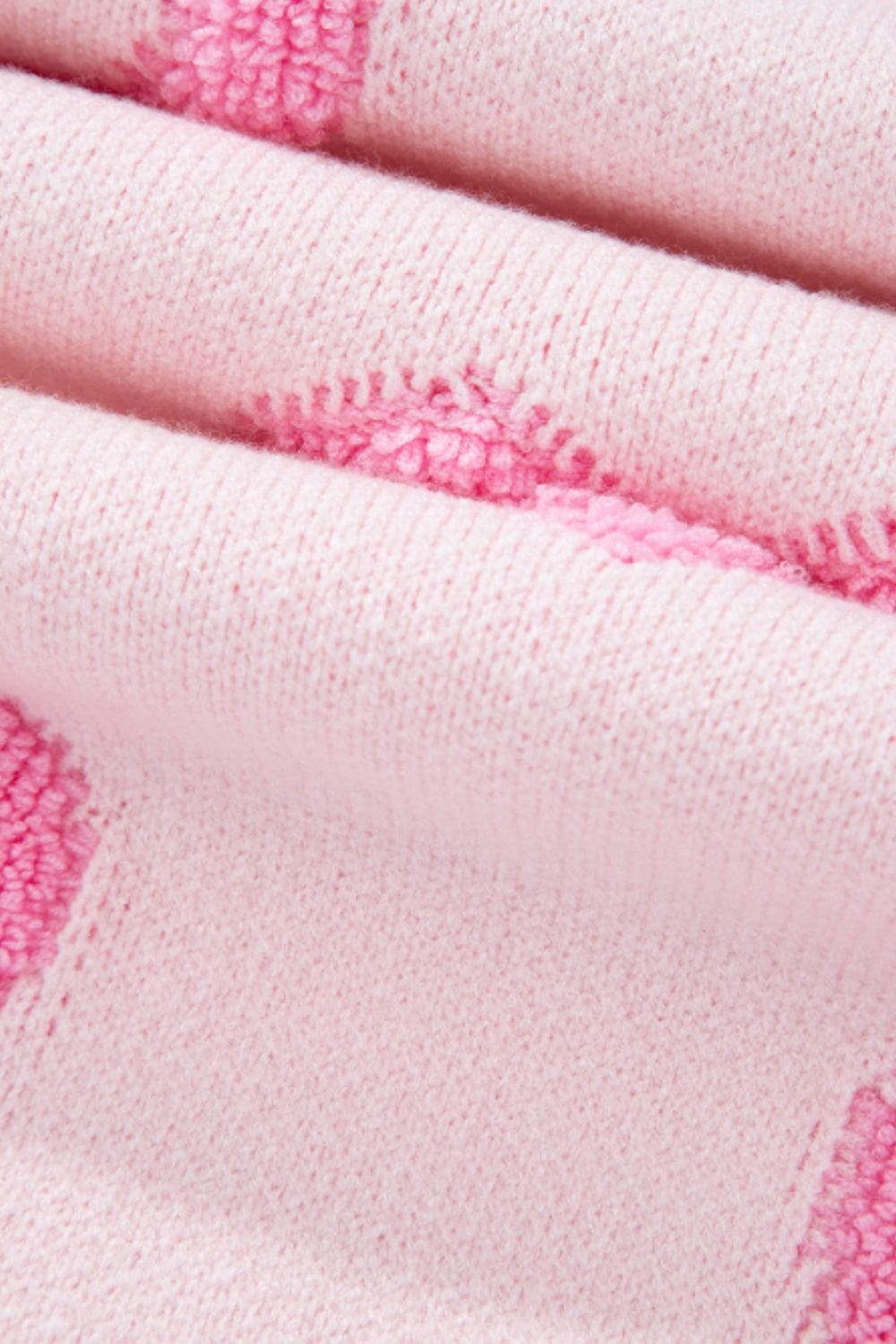 High-Low Heart Round Neck Long Sleeve Sweater - Trendsi