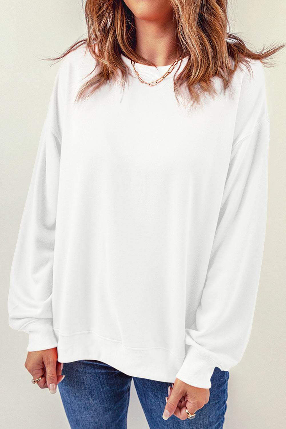 Round Neck Dropped Shoulder Sweatshirt - Trendsi - Flyclothing LLC