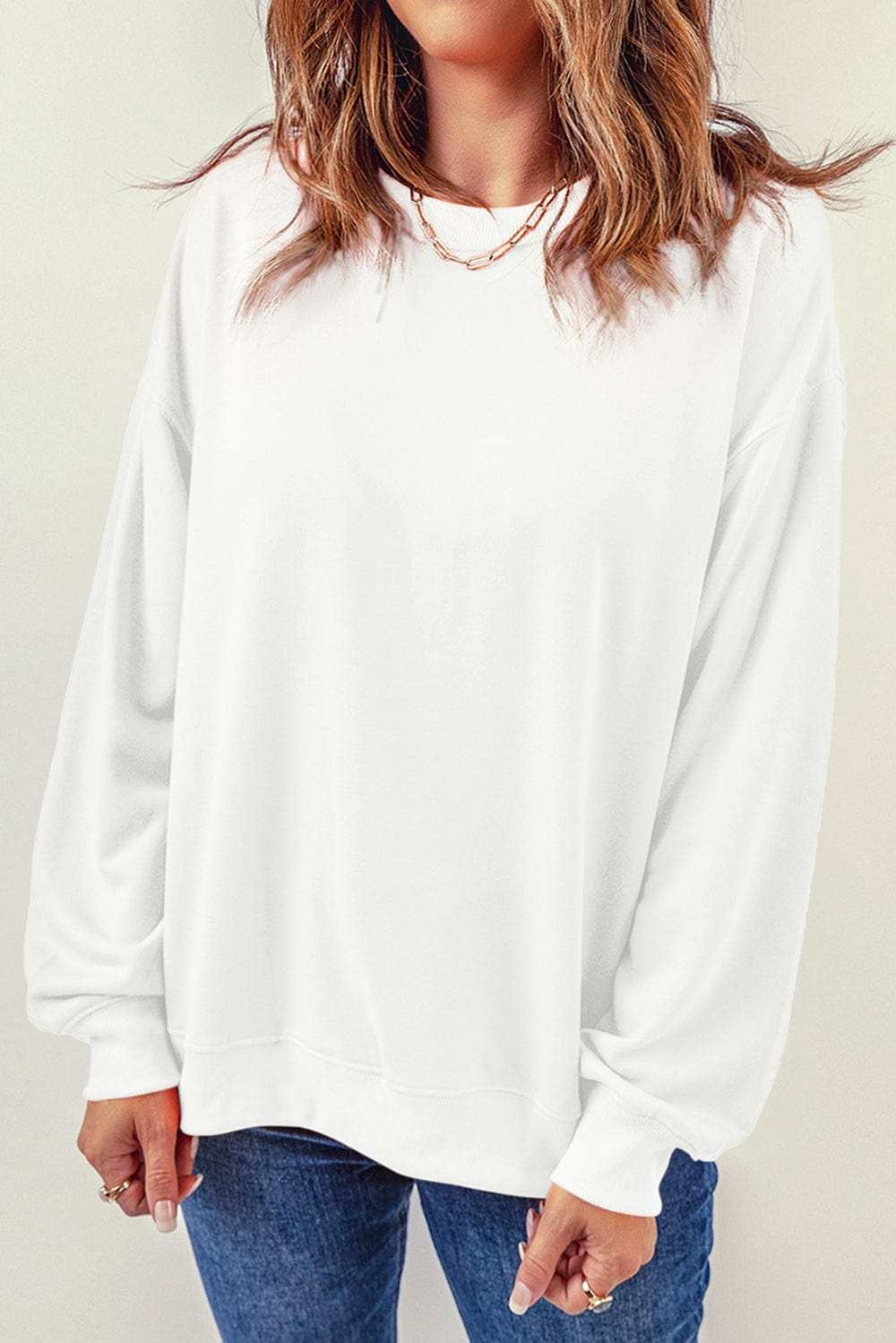 Round Neck Dropped Shoulder Sweatshirt - Trendsi - Flyclothing LLC
