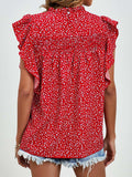 Ruffled Ditsy Floral Mock Neck Cap Sleeve Blouse - Trendsi - Flyclothing LLC