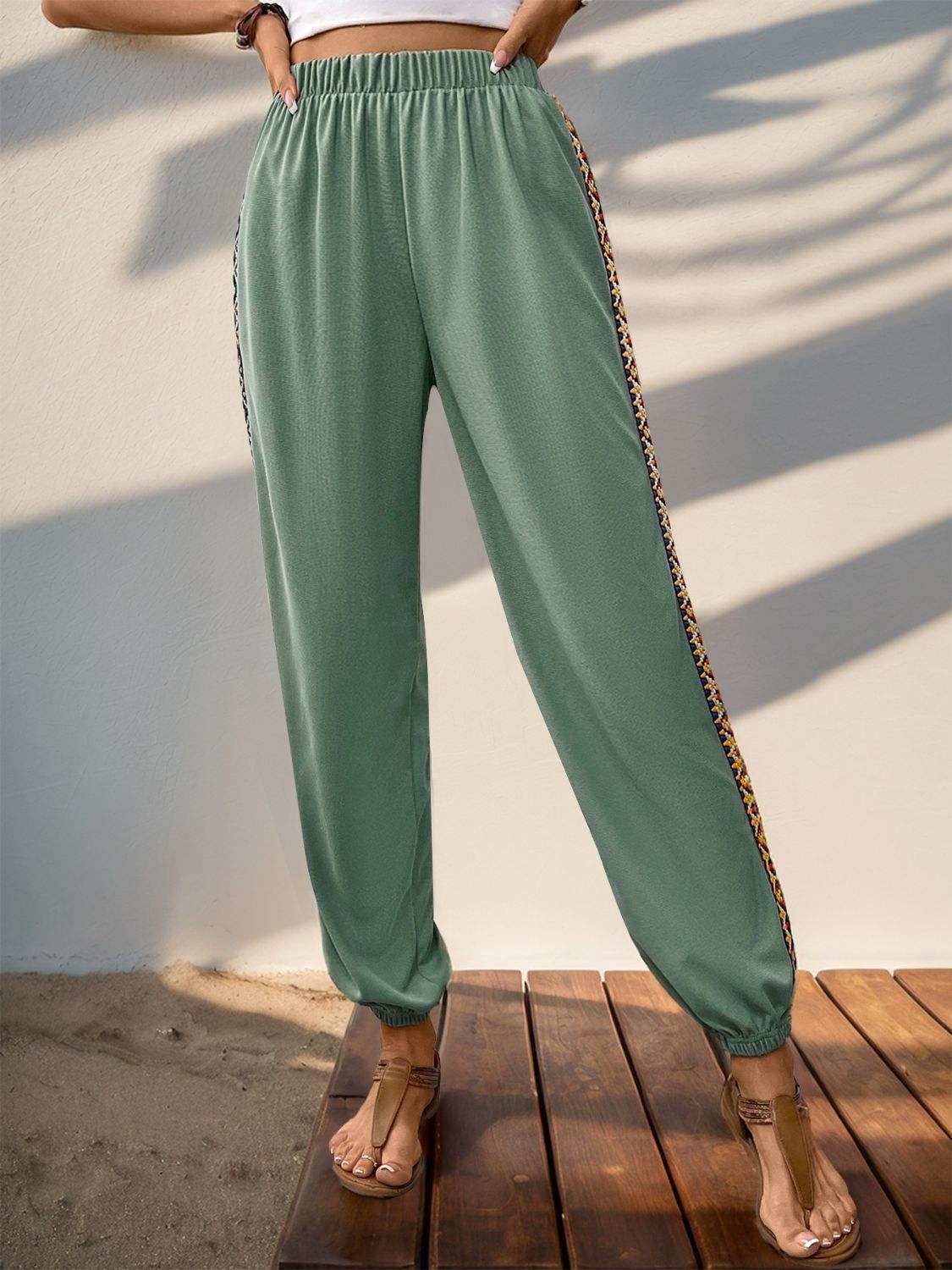 Weave Band Patchwork Elastic Waist Joggers - Trendsi - Flyclothing LLC