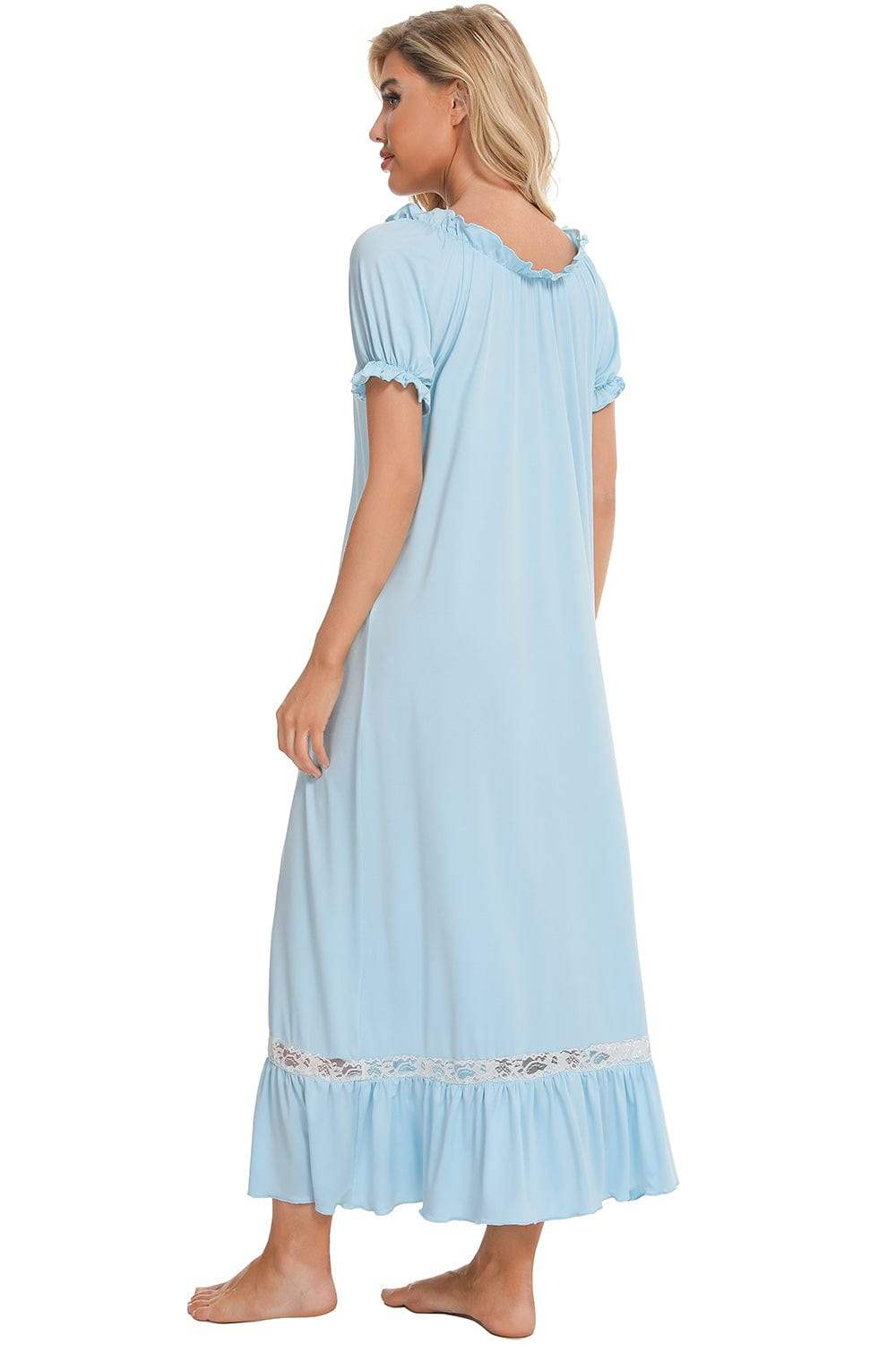 Lace Detail Short Sleeve Lounge Dress - Trendsi - Flyclothing LLC