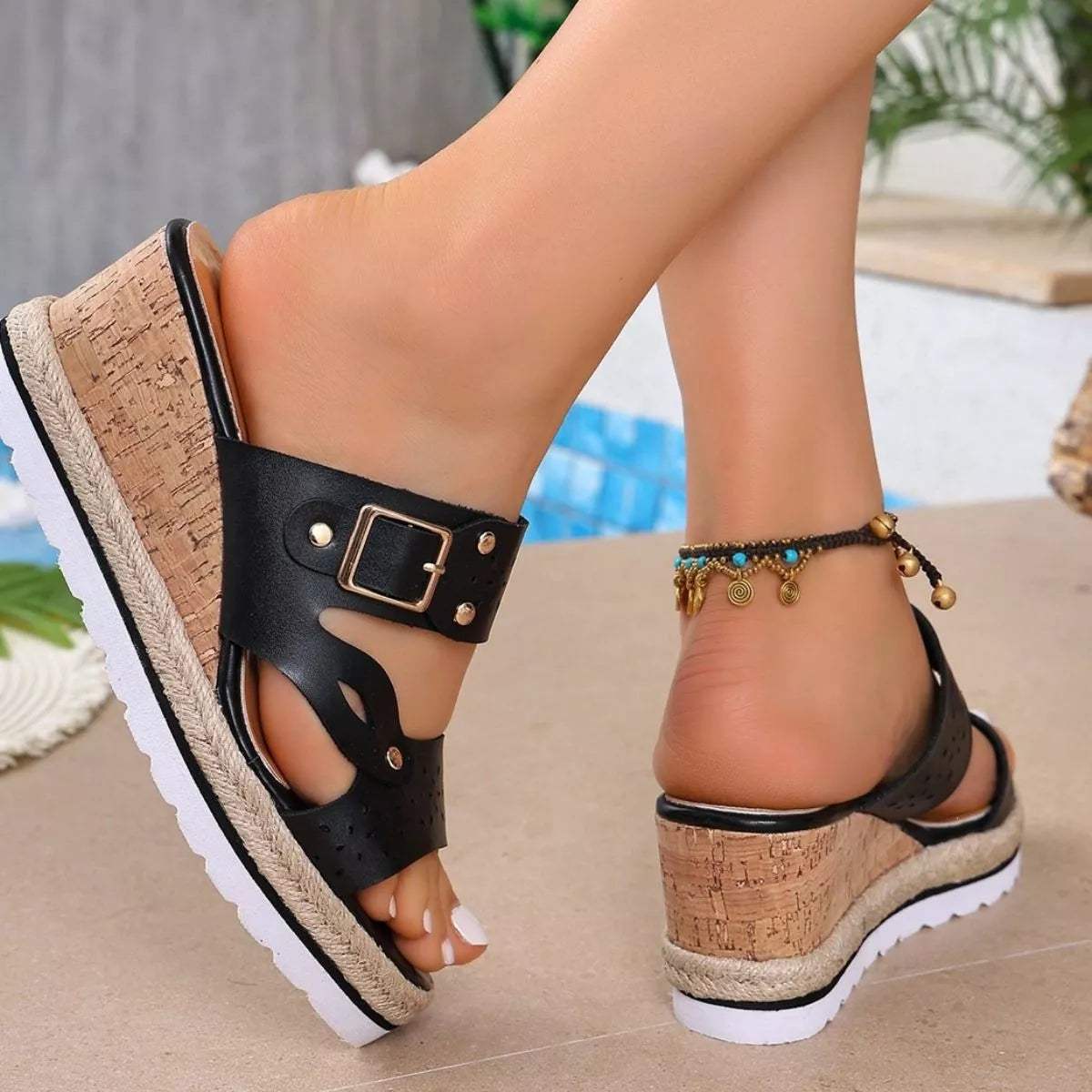 Open Toe Wedge Sandals - Trendsi - Flyclothing LLC