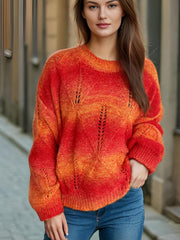 Openwork Round Neck Long Sleeve Sweater - Trendsi