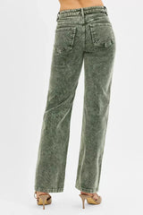 RISEN Tummy Control Mid Rise Straight Leg Corduroy Pants - Trendsi - Flyclothing LLC