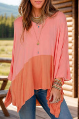 Contrast V-Neck Batwing Sleeve Blouse - Trendsi - Flyclothing LLC