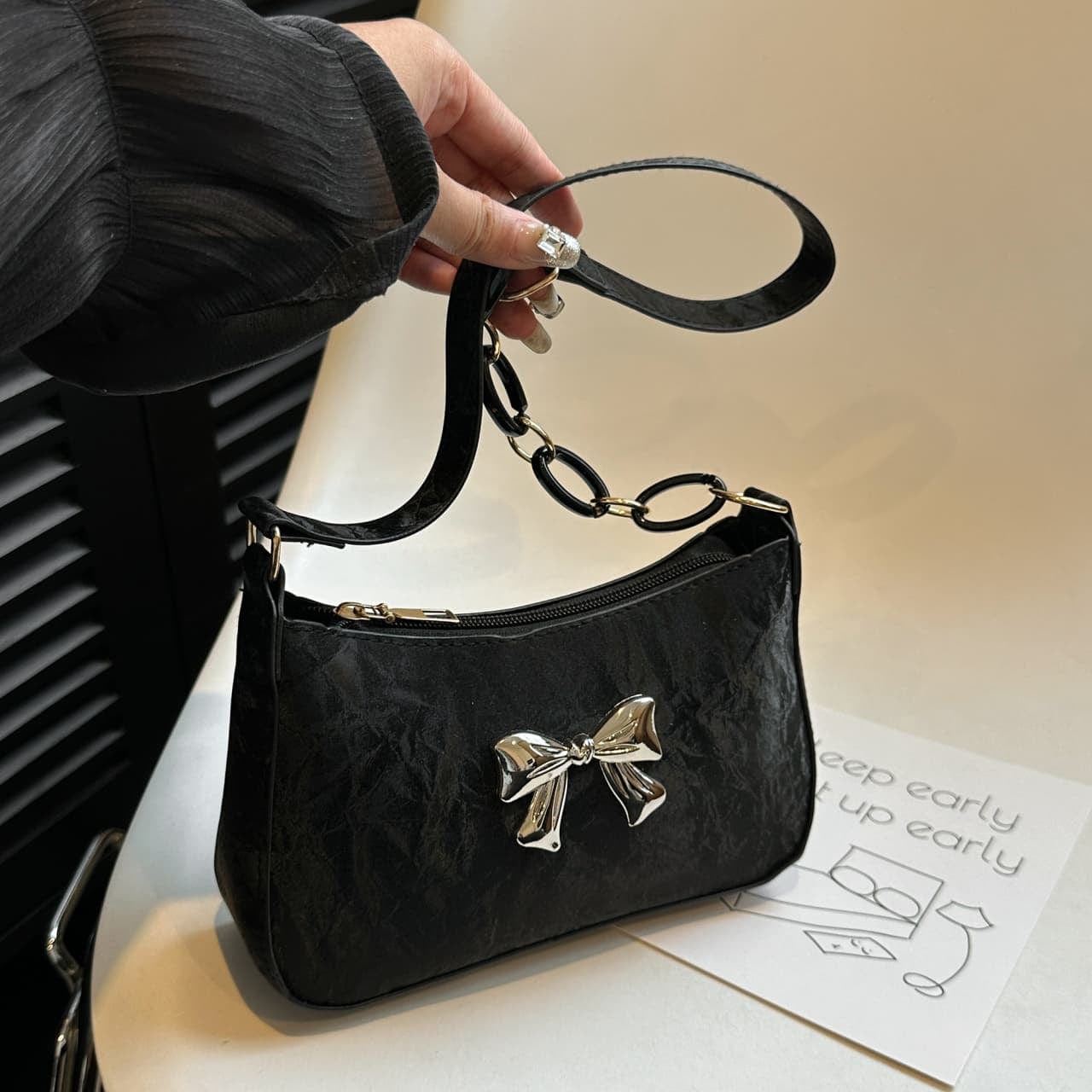 Bow PU Leather Shoulder Bag - Trendsi