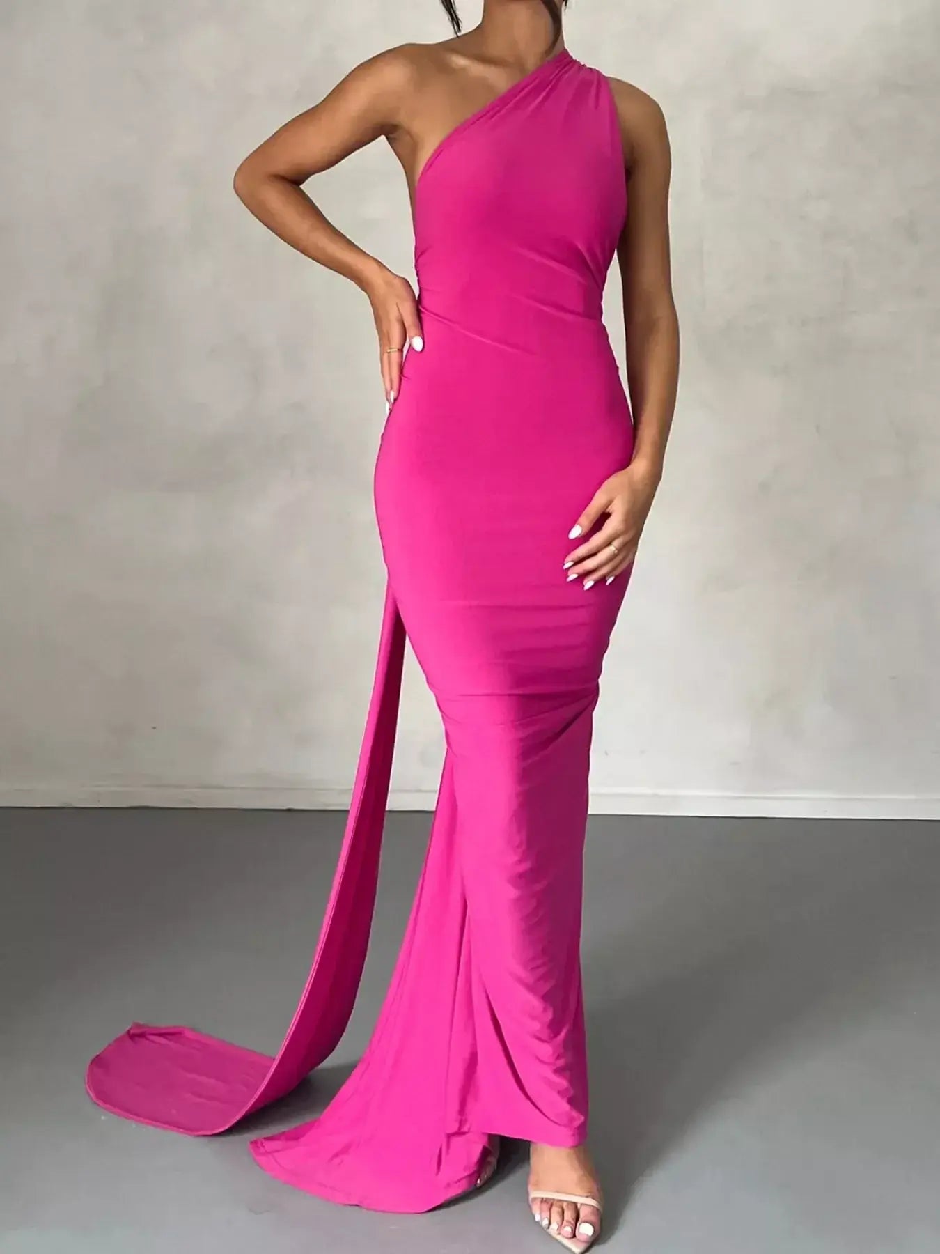Backless One-Shoulder Ruched Bodycon Maxi Dress - Trendsi - Flyclothing LLC