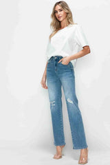 bytos Full Size Distressed High Rise Straight Jeans - Trendsi - Flyclothing LLC