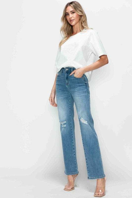 bytos Full Size Distressed High Rise Straight Jeans - Trendsi - Flyclothing LLC