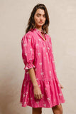 BiBi Ribbon Patterns With Scallops Edge Details Short Sleeve Dress - Trendsi - Flyclothing LLC