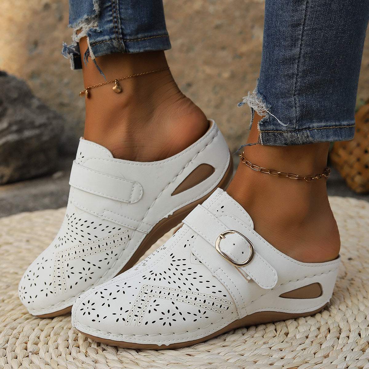 Suede Round Toe Wedge Sandals - Trendsi - Flyclothing LLC