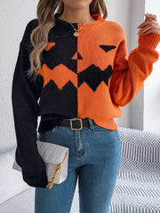 Contrast Round Neck Long Sleeve Sweater - Trendsi