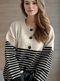 Striped Button Down Long Sleeve Cardigan - Trendsi - Flyclothing LLC