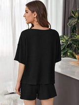 Full Size Waffle-Knit Dropped Shoulder Top and Shorts Set - Trendsi - Flyclothing LLC