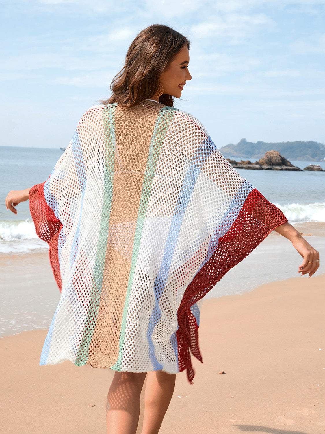Openwork Color Block Plunge Cover-Up - Trendsi - Flyclothing LLC