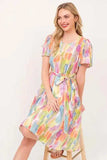 Lime 'N' Chili Watercolor Print Tie Front Midi Dress - Trendsi - Flyclothing LLC