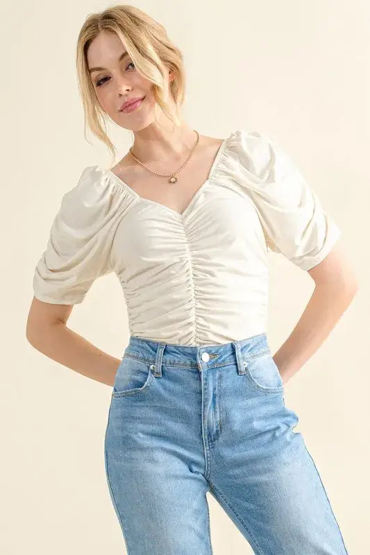 And The Why Buttery Soft Ruched Detailed Jersey Bodysuit - Trendsi - Flyclothing LLC