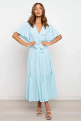 Tied Back Tiered Short Sleeve Midi Dress - Trendsi - Flyclothing LLC