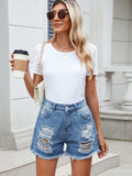 Distressed Raw Hem Denim Shorts - Trendsi - Flyclothing LLC