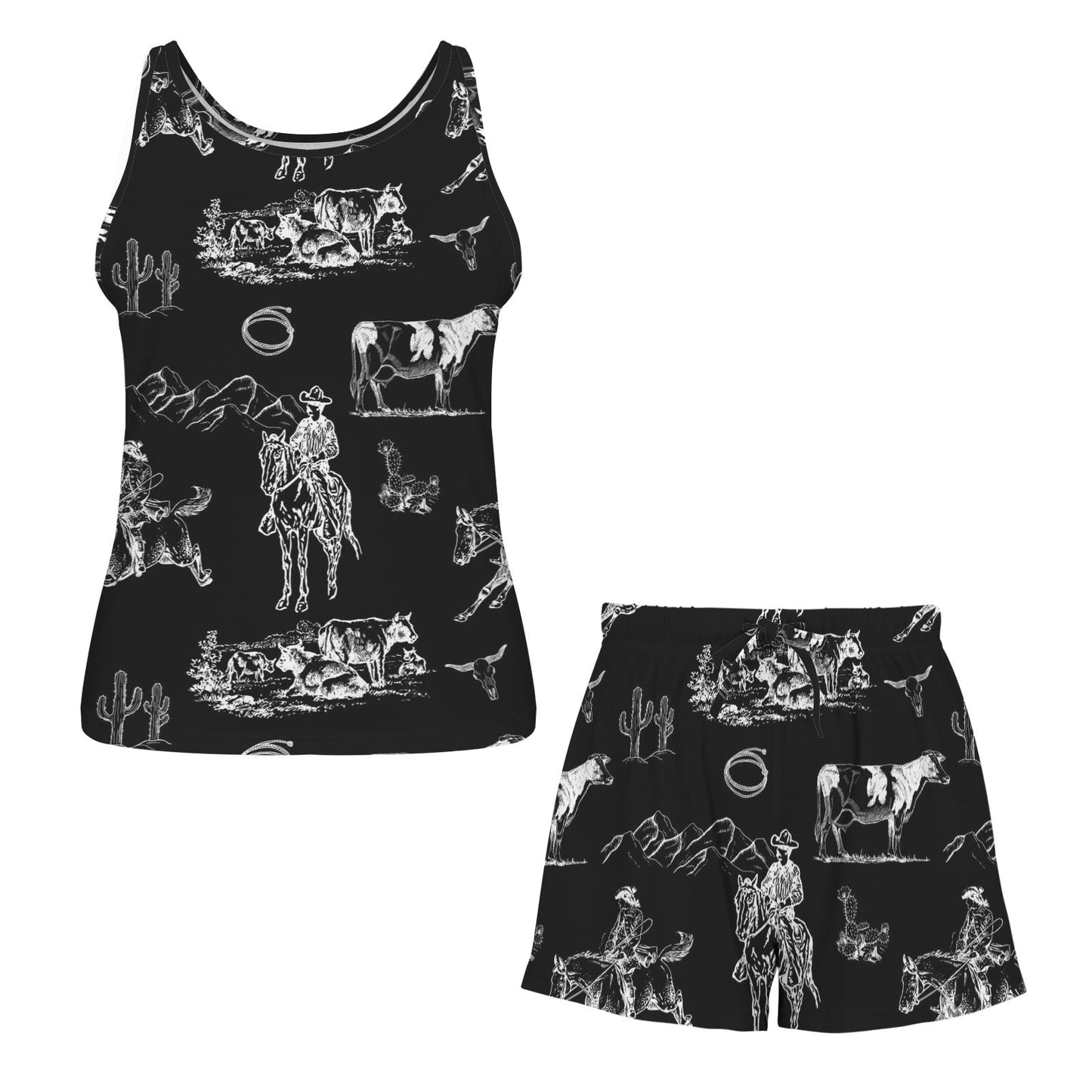 Baha Ranch Ranch Life Black Pajama Lounge Tank Shorts Set Made in America