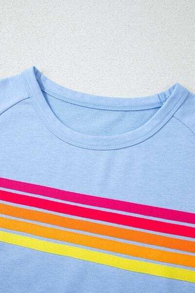 Striped Round Neck Short Sleeve T-Shirt - Trendsi - Flyclothing LLC