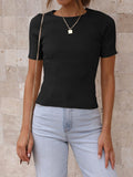 Round Neck Short Sleeve Knit Top - Trendsi
