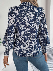 Printed Collared Neck Lantern Sleeve Shirt - Trendsi