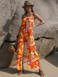 Tied Printed Tube Wide Leg Jumpsuit - Trendsi - Flyclothing LLC