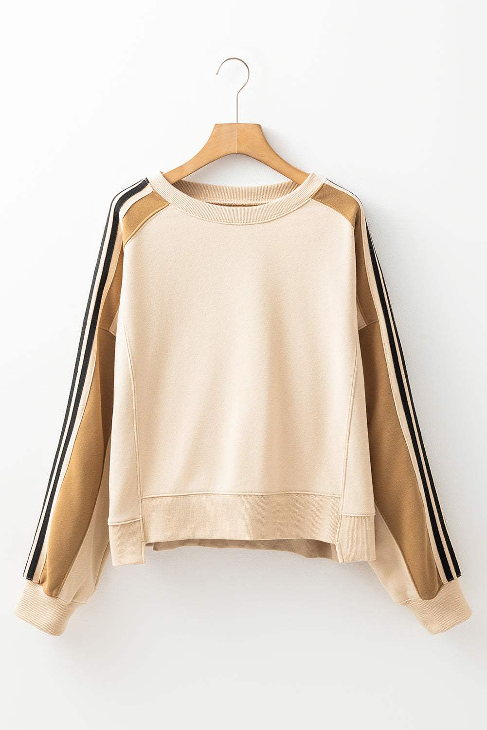 Contrast Round Neck Long Sleeve Sweatshirt - Trendsi - Flyclothing LLC