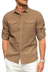 Men's Plus Size Button Down Collared Neck Long Sleeve Shirt - Trendsi - Flyclothing LLC
