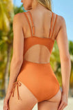 Drawstring Plunge One-Piece Swimwear - Trendsi