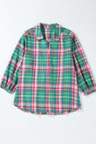 Plaid Collared Neck Three-Quarter Sleeve Shirt - Trendsi - Flyclothing LLC