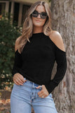 Round Neck Cold Shoulder Long Sleeve Top - Trendsi - Flyclothing LLC