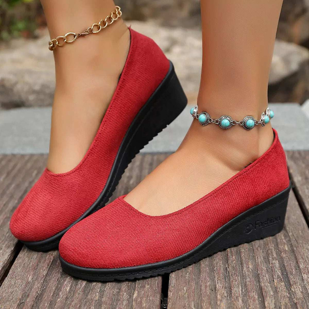 Wedge Heel Slip-On Loafers - Trendsi - Flyclothing LLC
