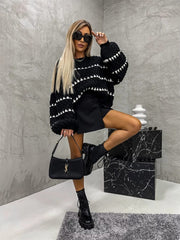 Contrast Round Neck Long Sleeve Sweater - Trendsi