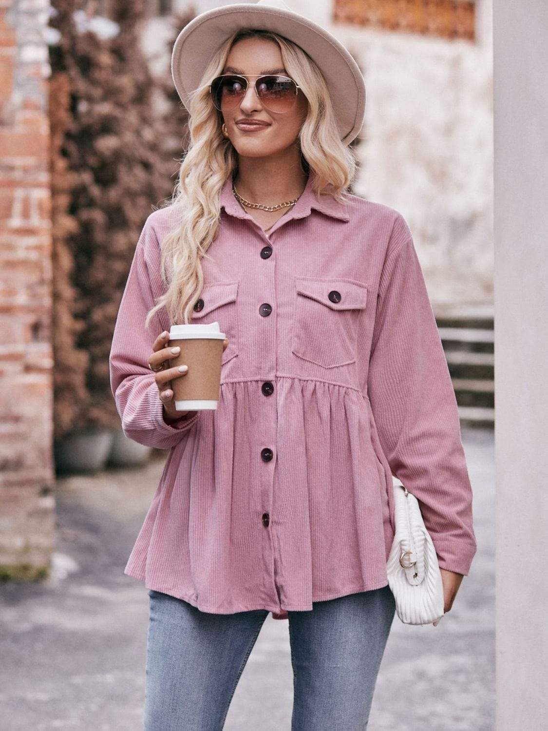 Mandy Collared Neck Long Sleeve Shirt - Trendsi - Flyclothing LLC