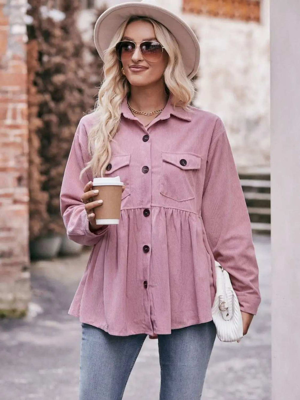 Mandy Collared Neck Long Sleeve Shirt - Trendsi - Flyclothing LLC