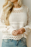 Pointelle Knit Puff Sleeve Sweater - Trendsi