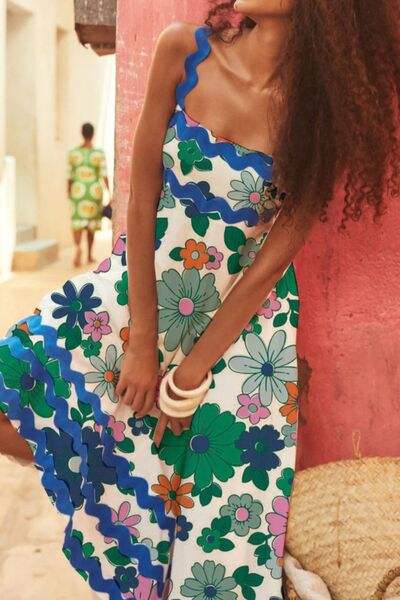 Printed Square Neck Wide Strap Dress - Trendsi - Flyclothing LLC